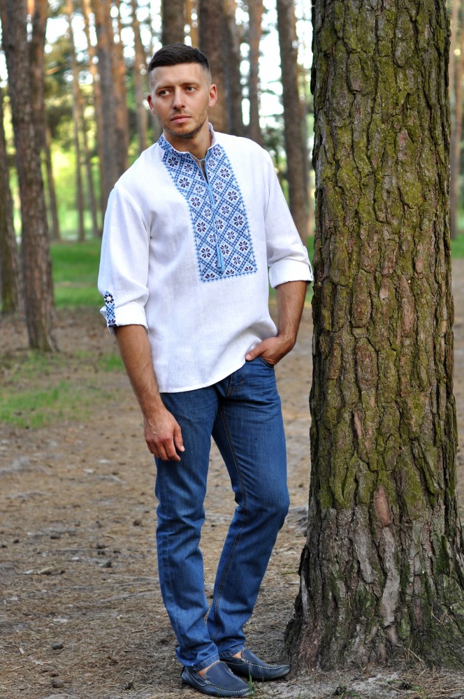 Сучасна сорочка-оберіг з льону з виразною вишивкою Модель: М19/2-213 фото 1