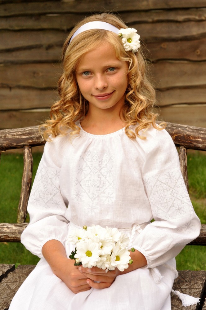 Святкова дитяча сукня з натурального льону з білою вишивкою  Модель: ДП10-211 фото 1