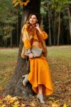 Плаття з вишивкою гірчичного кольору з натурального льону     Модель: П16/8-251 фото 2