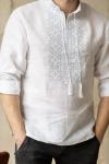 Вишиванка чоловіча сорочка на білому льоні (сіро - біла вишивка)  Модель: М01/1-211 фото 3