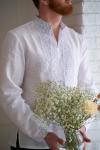 Вишиванка чоловіча сорочка на білому льоні (сіро - біла вишивка)  Модель: М01/1-211 фото 2