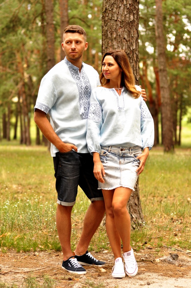 Комплект вишиванок - чоловіча сорочка і жіноча блуза ніжно-блакитного кольору Модель: М07к-271 иЖ16/7-271 фото 1