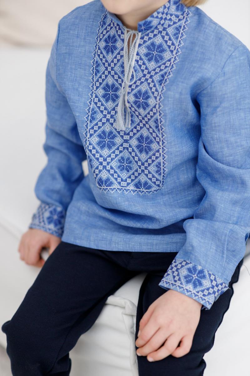 Вишита дитяча сорочка для хлопчика блакитного  кольору  Модель: ДМ19/1-273 фото 1