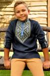 Дитяча синя вишиванка для хлопчика з геометричним орнаментом Модель: ДМ18/1-295