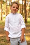 Вишиванка дитяча для хлопчика з натурального льону вишита "білим по білому" з сірою ниткою Модель: ДМ01/1-211 фото 5