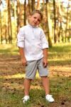 Вишиванка дитяча для хлопчика з натурального льону вишита "білим по білому" з сірою ниткою Модель: ДМ01/1-211 фото 6