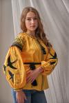 Жіноча вишиванка жовтого кольору "Ластівка "  (чорна вишивка ) від тм "Калина" фото 3