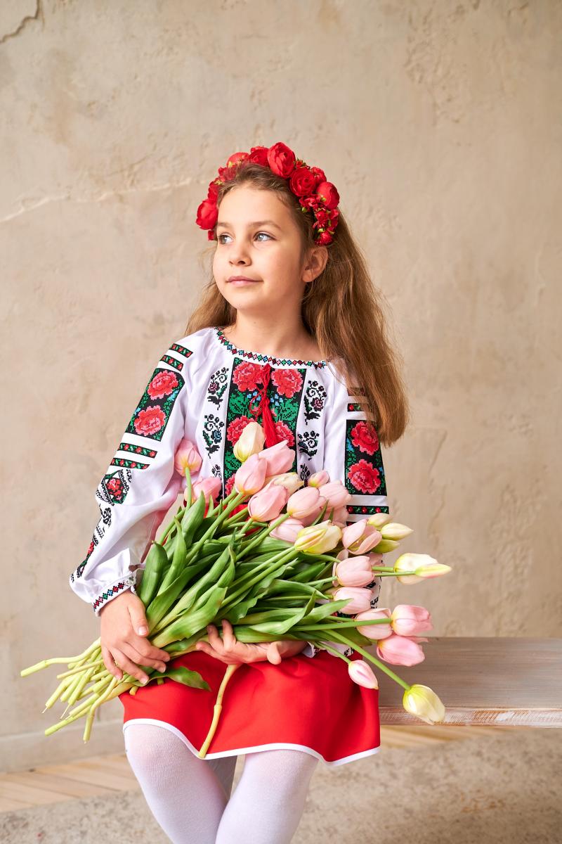 Вишиванка для дівчинки "Мальовнича"  з домотканого полотна , 104-158см фото 1