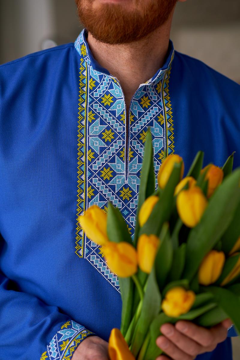 Яскрава чоловіча сорочка на домотканому полотні від ТМ "Калина" фото 1