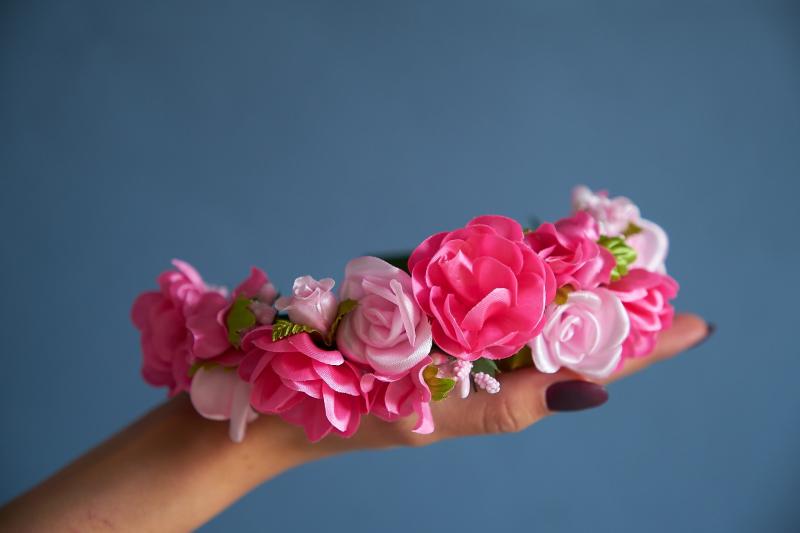 Віночок для дівчинки "Рожеві квіти "