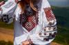 Жіноча вишиванка на домотканому полотні "Карпати" (червоні) 40р фото 3