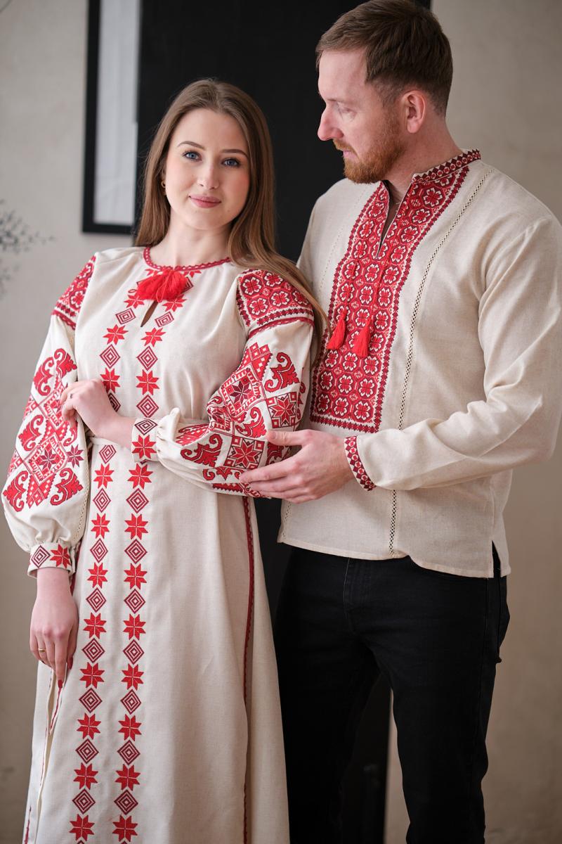 Вишитий комплект для пари "Оберіг" з натурального льону