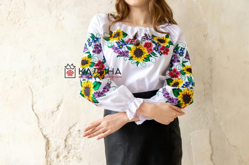 Жіноча вишиванка на сорочковій тканині "Квітковий мікс" фото 4