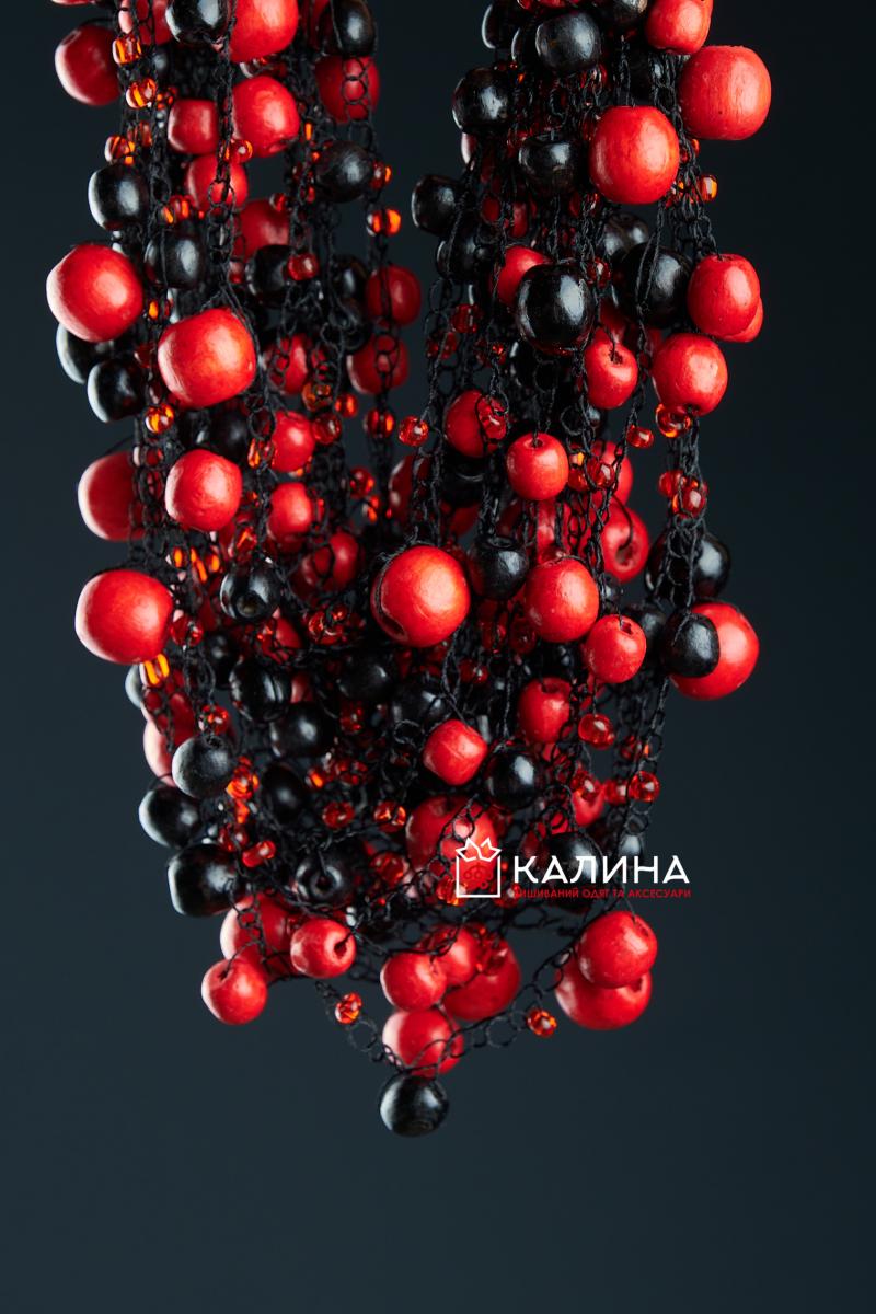 Червоно-чорне намисто (дерево+бісер) фото 1