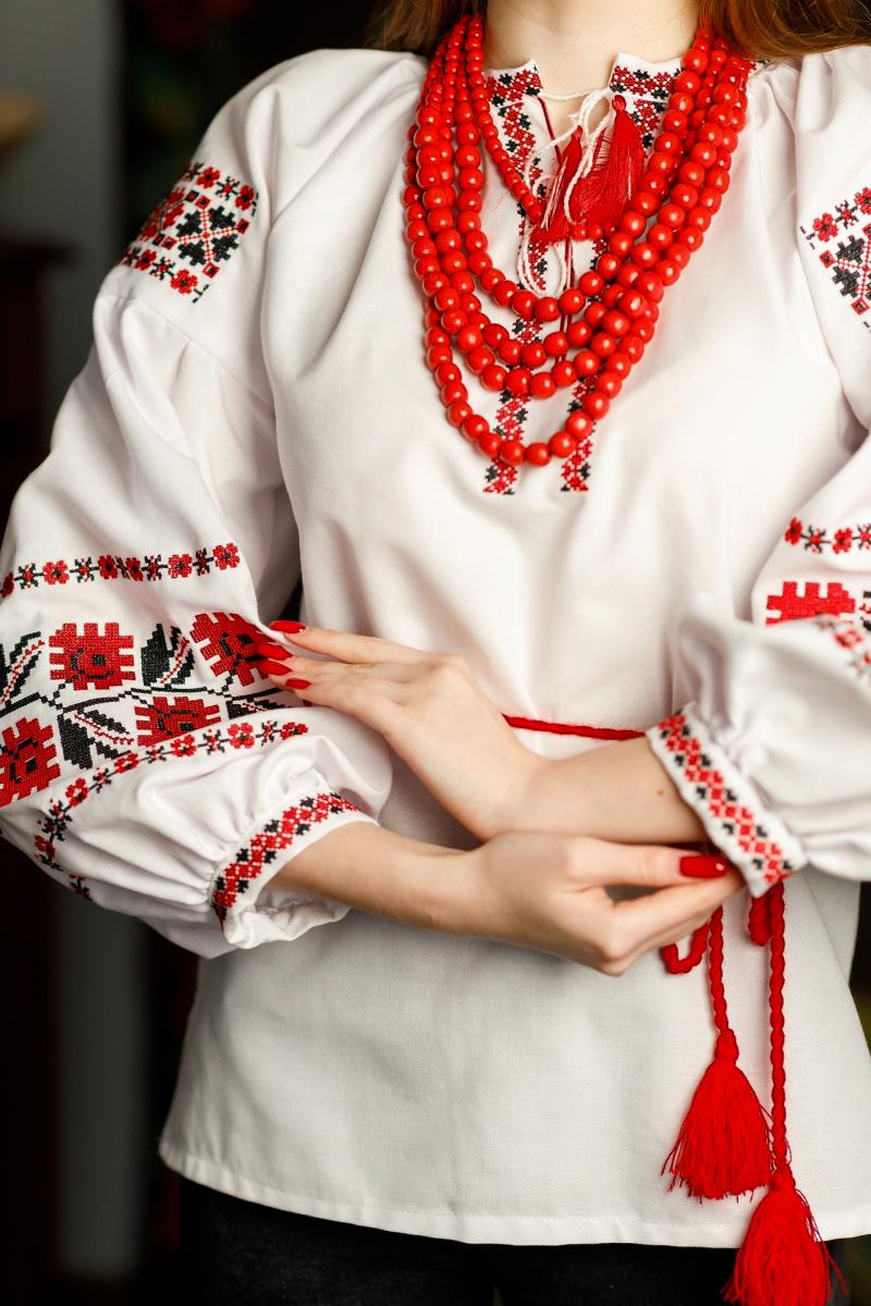 Класична жіноча вишиванка з червоно - чорною вишивкою  фото 1