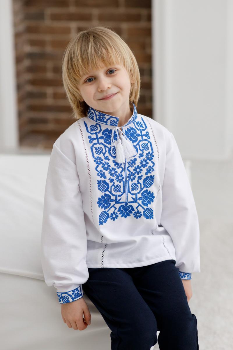 Вишиванка для хлопчика з натуральної тканини "Козак" (Синій)