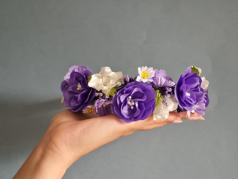 Віночок ручної роботи "Квіти фіолетово - білі "