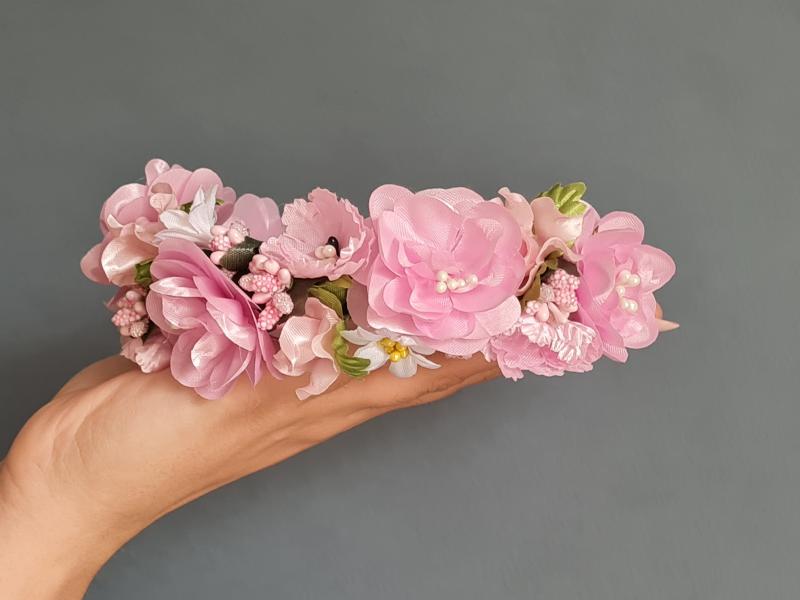 Віночок ручної роботи "Квіти ніжно - рожеві"