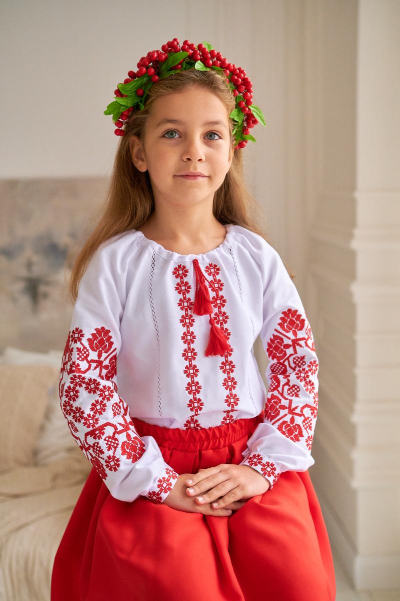 Парний вишитий комплект з натуральної тканини для мами та доні "Козацький" червона вишивка фото 1