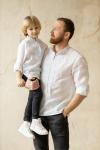 Вишитий комплект для батька та сина на білому льоні (сіро - біла вишивка) Модель: М01/1-211 та  ДМ01/1-211