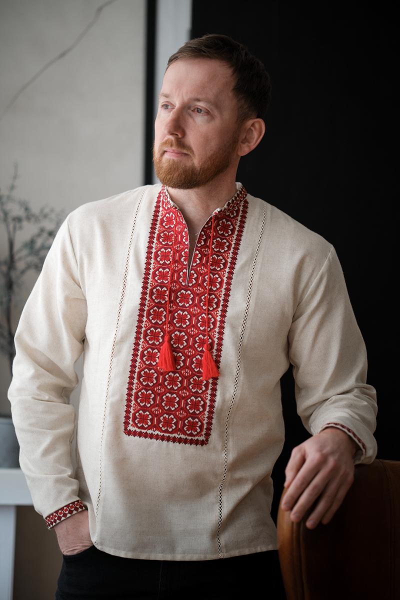 Чоловіча вишиванка з льону "Оберіг" від ТМ КАЛИНА