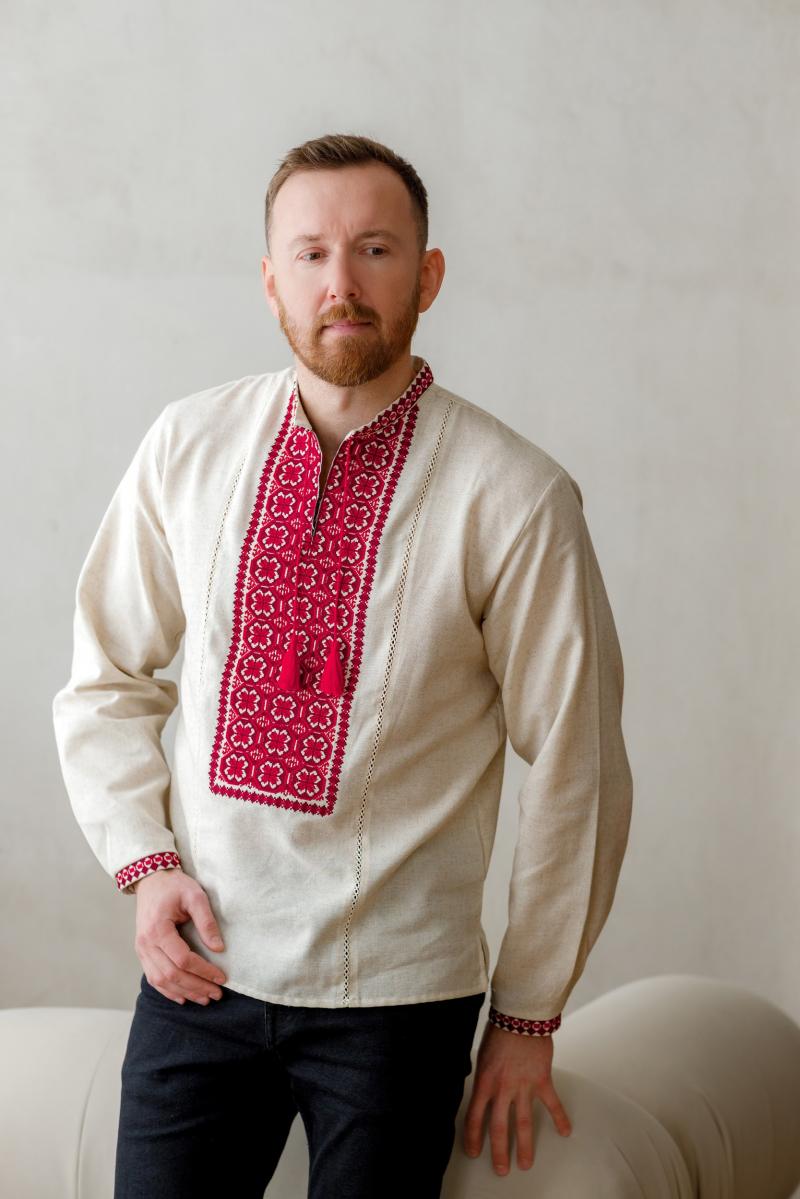 Чоловіча вишиванка з льону "Оберіг" від ТМ КАЛИНА фото 1