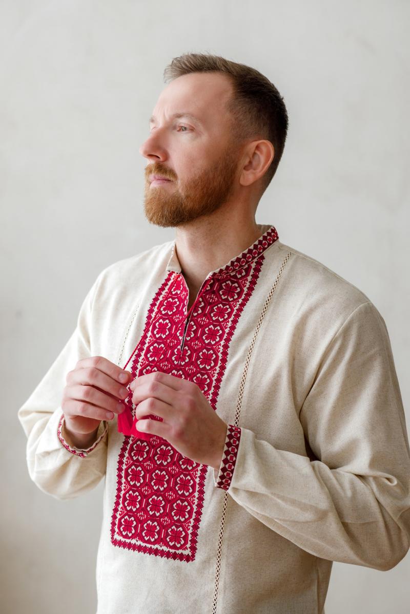 Чоловіча вишиванка з льону "Оберіг" від ТМ КАЛИНА