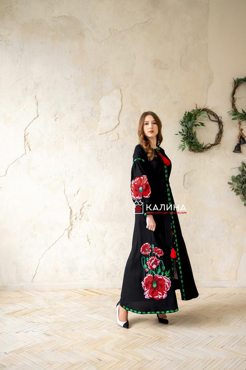 Вишукана жіноча сукня чорного кольору "Квіти червоні" фото 1