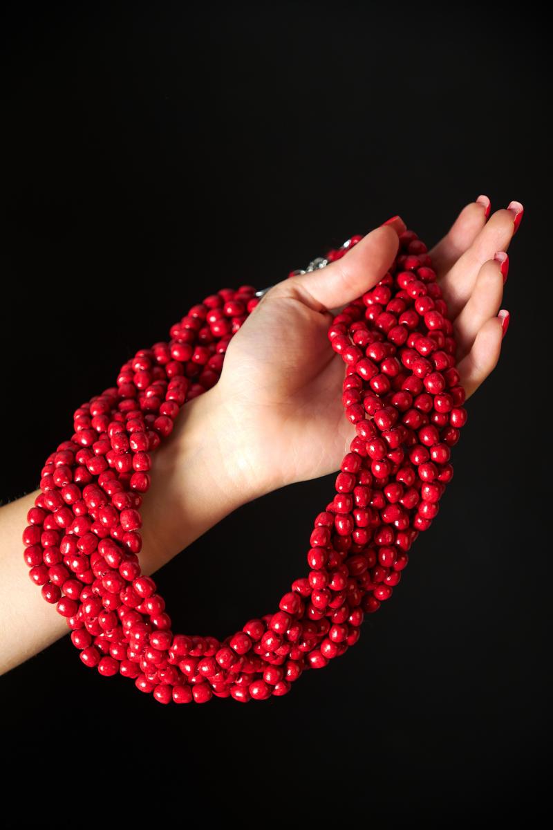 Жіноче намисто червоного кольору з дерева "Мрія" фото 1