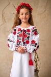 Білосніжна сукня з натуральної тканини для дівчинки "Троянди червоні" від ТМ "КАЛИНА"