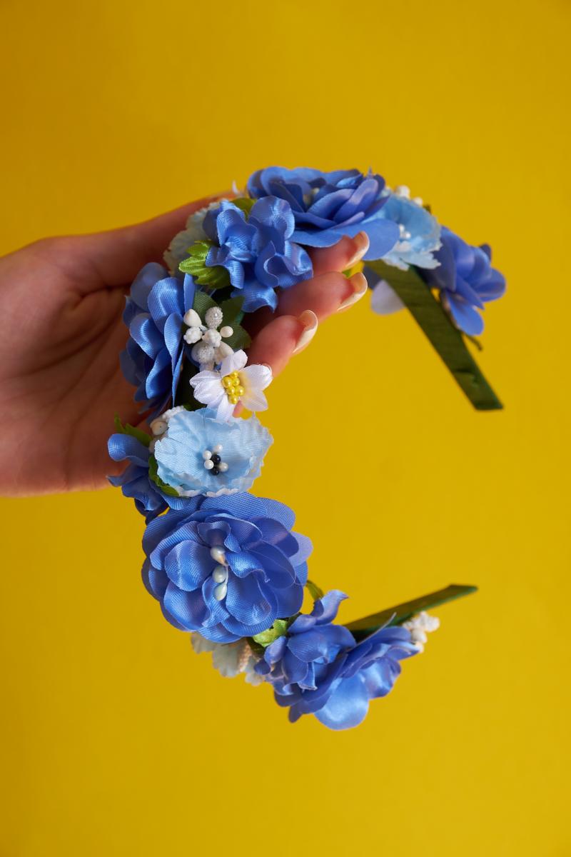 Обруч з квітами "Блакитний" фото 2