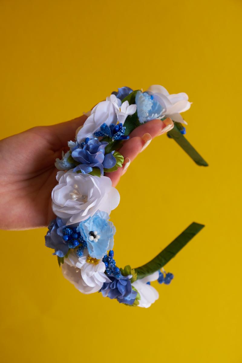 Обруч для дівчаток "Блакитно білі квіти" фото 2