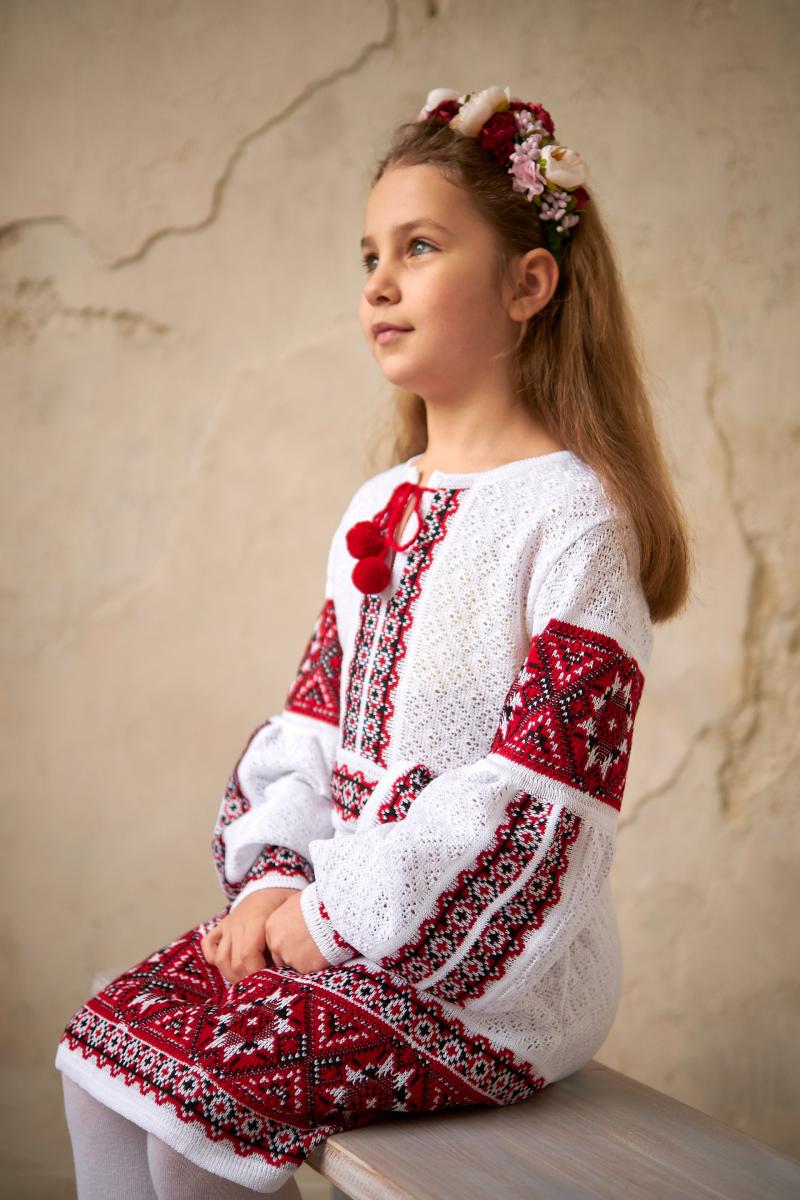 В'язана сукня для дівчинкиз натуральної тканини "Червона геометрія"  100% бавовна фото 1