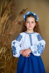 Вишиванка для дівчинки з натуральної тканини "Класика" (синя) від ТМ "Калина" фото 2