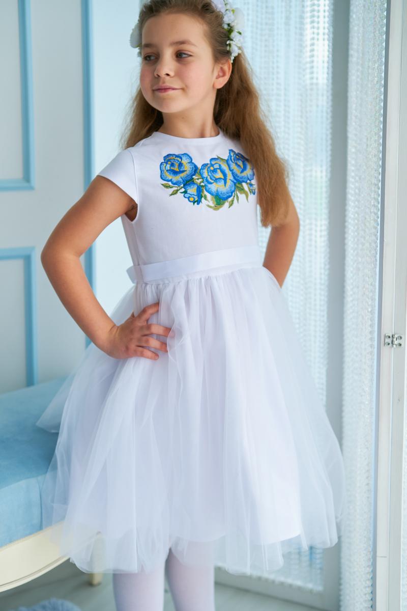 Дитяча сукня на короткий рукав "Ніжні троянди" (патріотичні) від ТМ "КАЛИНА"