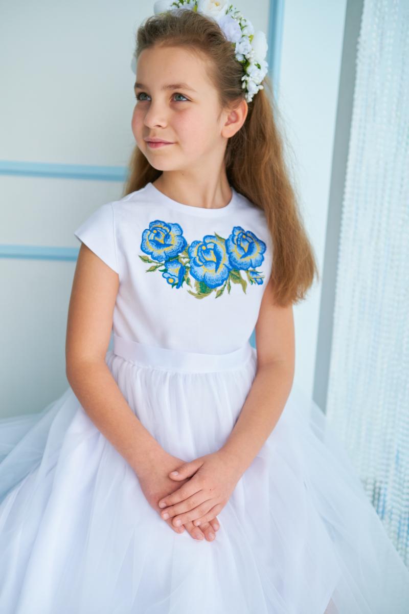 Дитяча сукня на короткий рукав "Ніжні троянди" (патріотичні) від ТМ "КАЛИНА" фото 1
