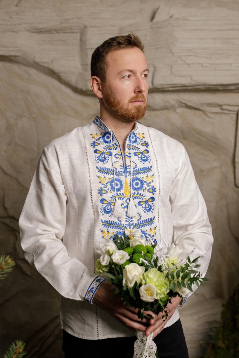 Парний лляний комплект "РОЗМАЙ"  (сукня+вишиванка) в патріотичних кольорах від ТМ КАЛИНА  фото 4
