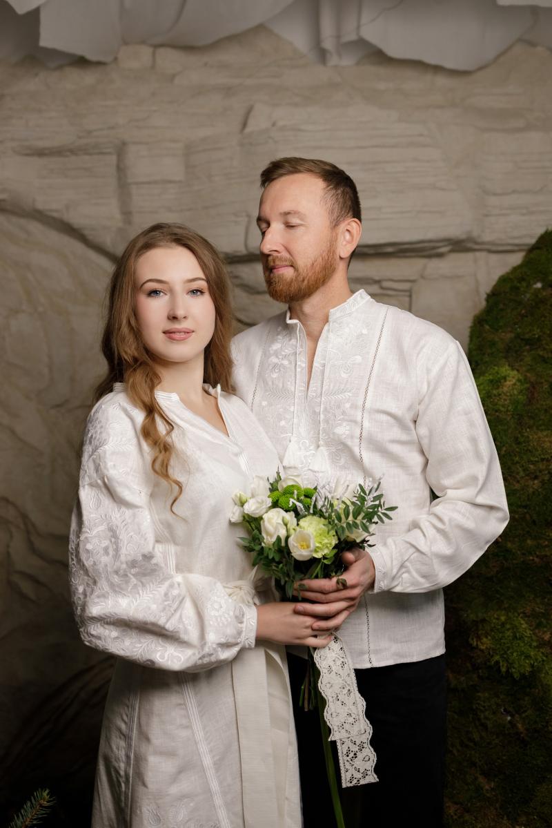 Святковий лляний комплект (сукня+вишиванка) "Розмай" від ТМ КАЛИНА