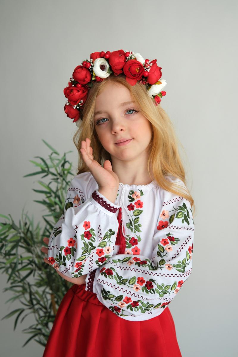 Вишиванка з квітами для дівчинки "Подоляночка " (домоткане полотно) від ТМ КАЛИНА