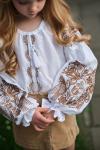 Стильна лляна вишиванка для дівчаток білого кольору "Райська пташка" від ТМ КАЛИНА фото 1