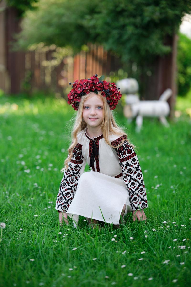 Лляна сукня для дівчаток "Ексклюзив" (червона вишивка) від ТМ КАЛИНА фото 5