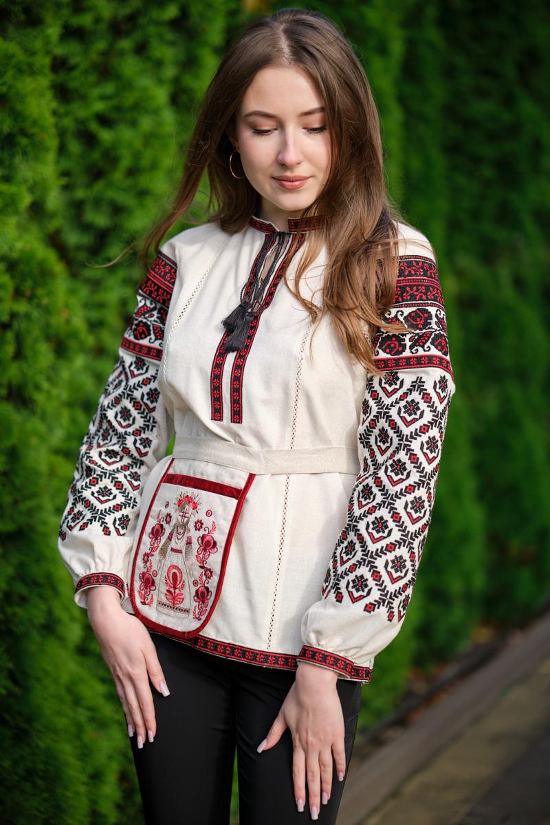 Вишиванка жіноча з льону "Ексклюзив"  червоно-чорна від ТМ КАЛИНА фото 3