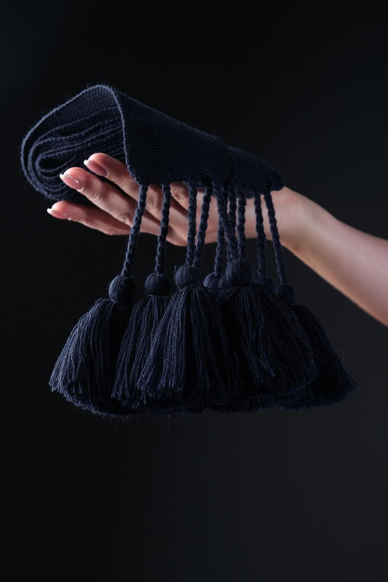 Крайка жіноча велика 3 метри з китицями, темно синя фото 1