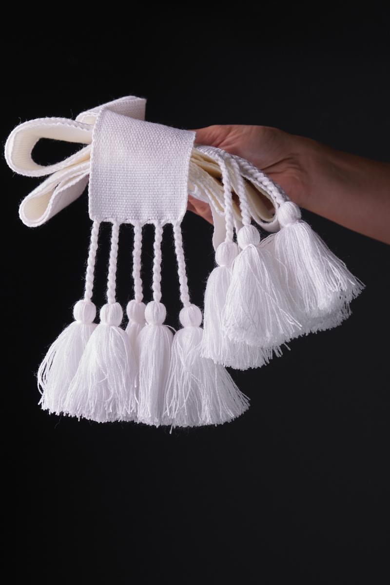 Жіноча крайка білого кольору, велика  (3м) з китицями фото 2