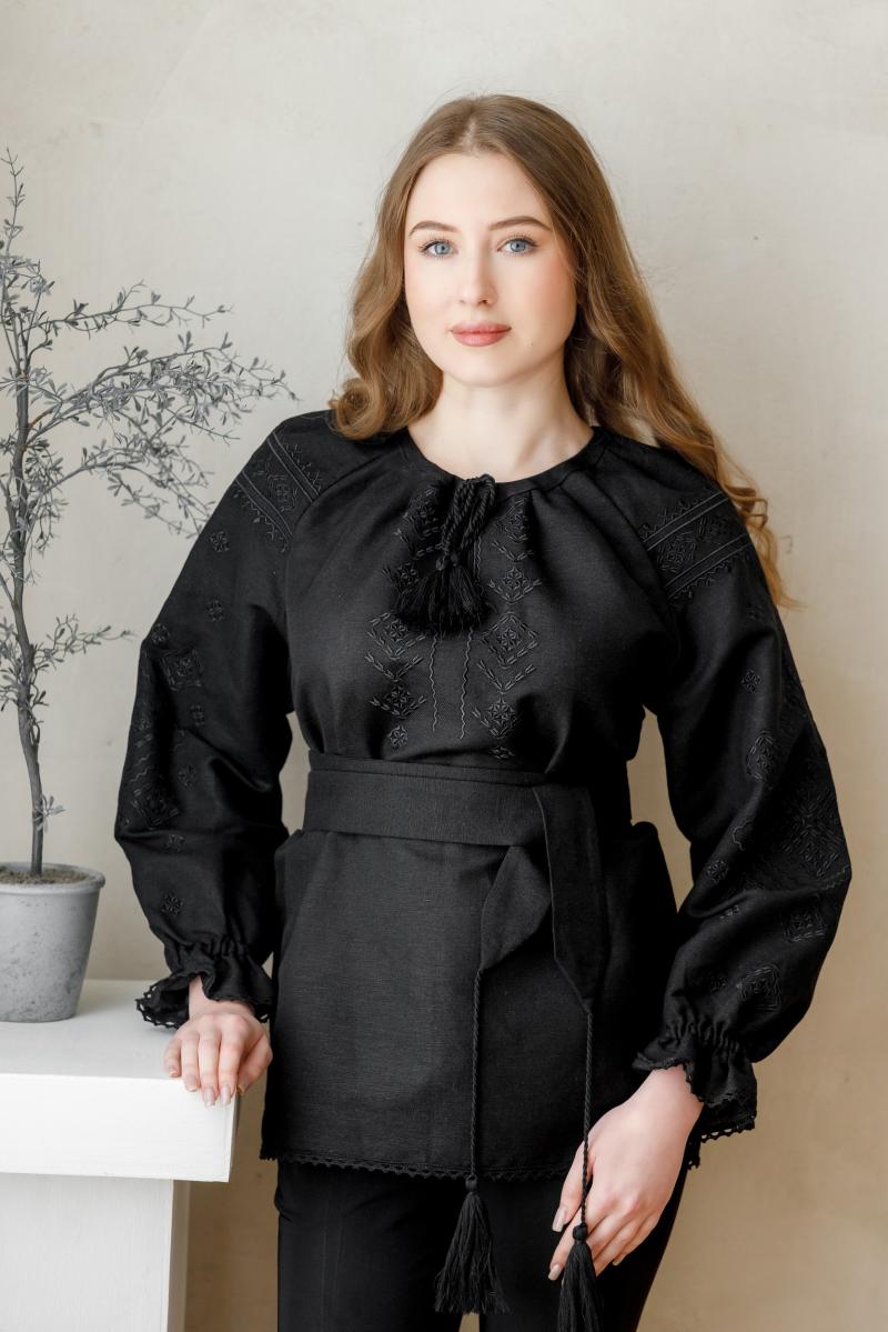 Вишиванка жіноча лляна чорним по чорному від ТМ "Калина"
