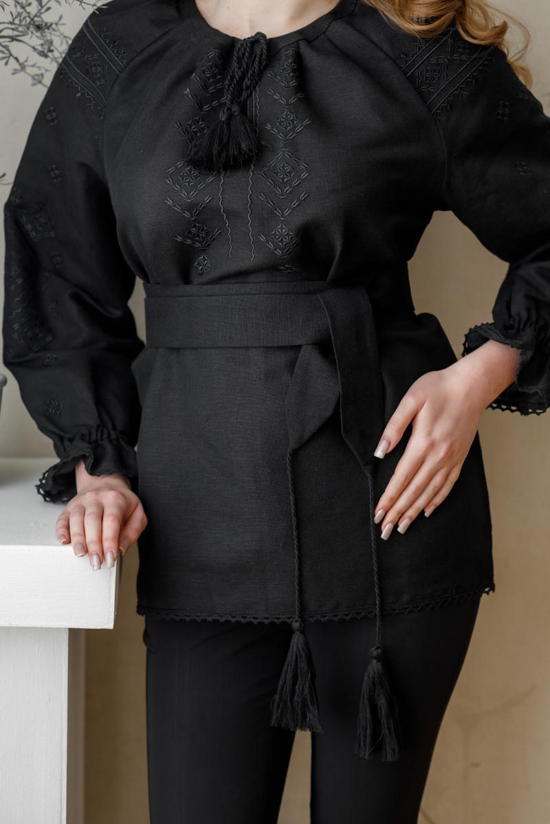 Вишиванка жіноча лляна чорним по чорному від ТМ "Калина" фото 3