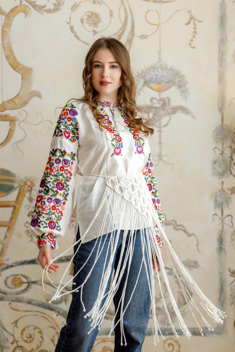 Хустина (пояс) у техніці макраме молочного кольору жіноча (ручна робота) фото 2