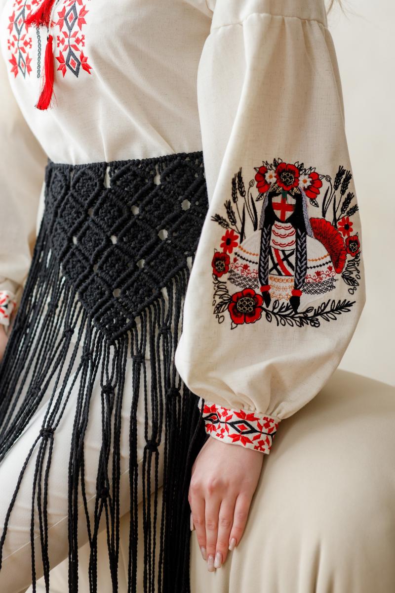 Хустина (пояс) у техніці макраме чорного кольору жіноча (ручна робота) фото 2
