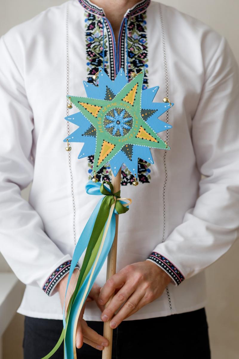 Різдвяна зірка "Небо і земля..." , діаметр 24 см (ручна робота)