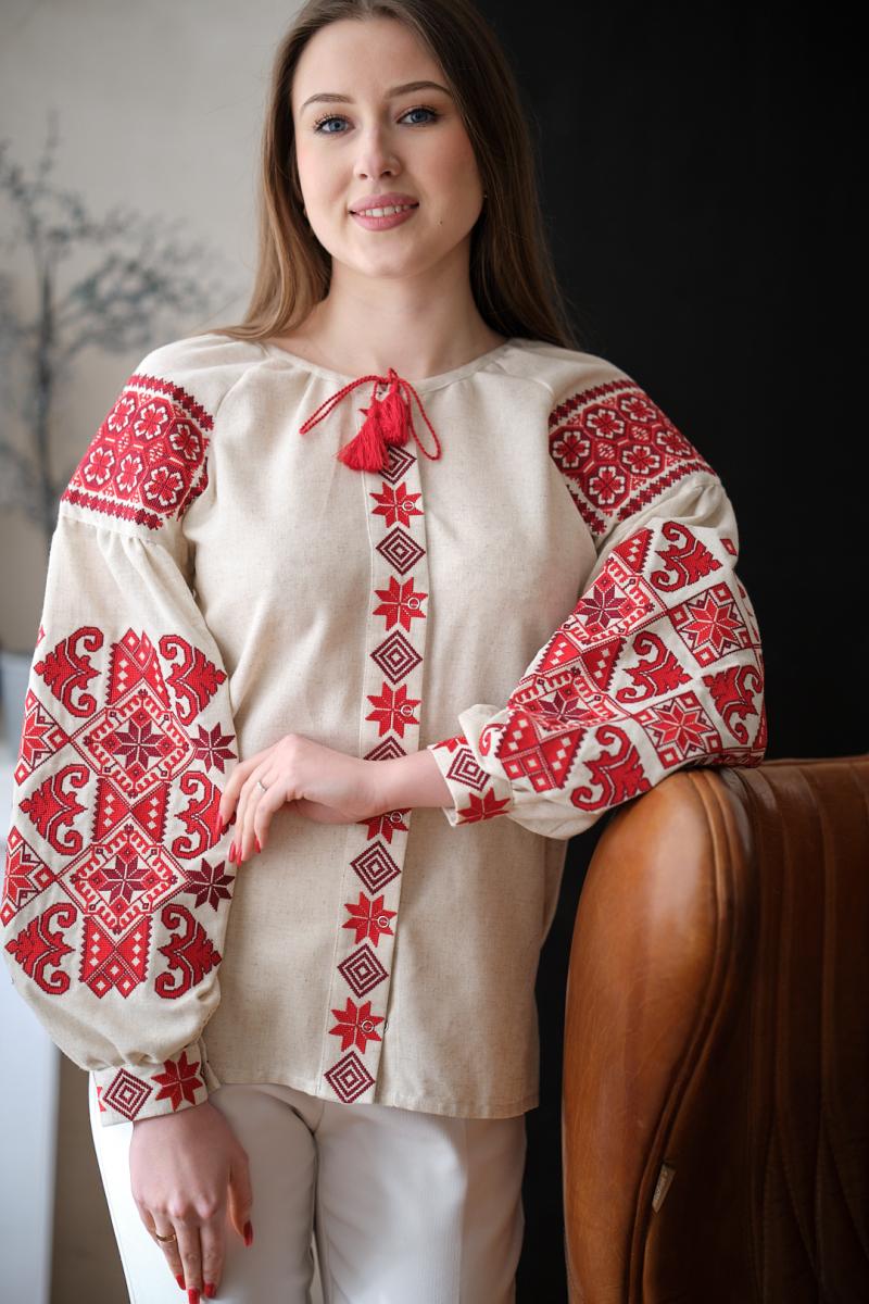 Жіноча лляна вишиванка "Оберіг" від ТМ КАЛИНА